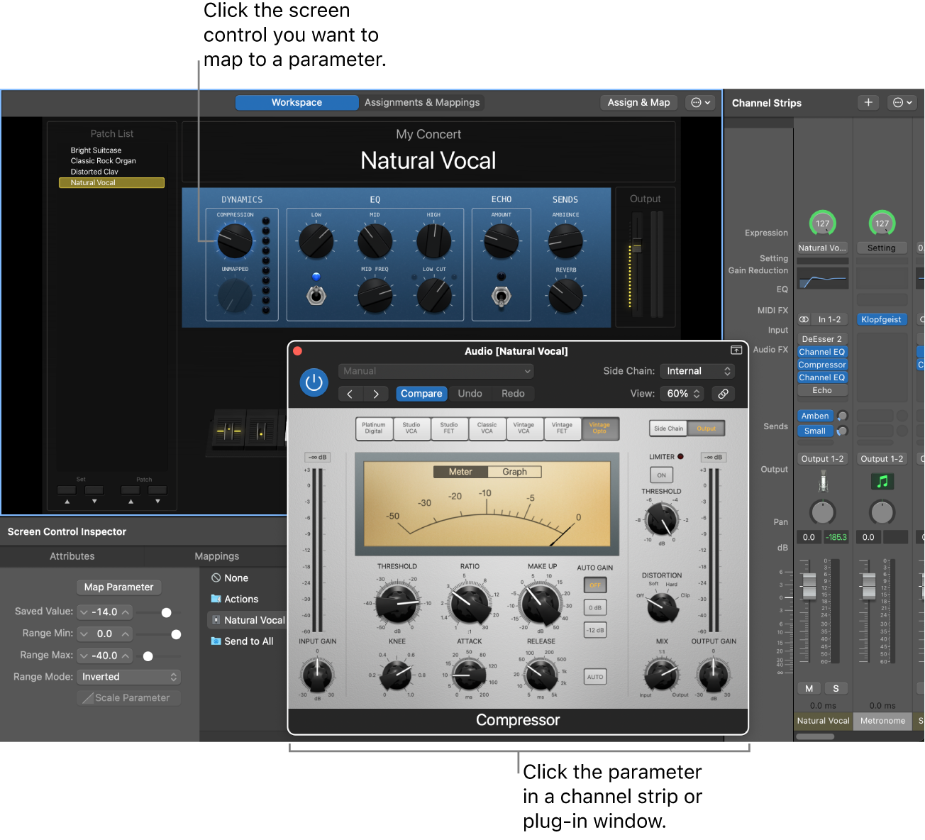 Figure. Mapping a screen control to a plug-in parameter.