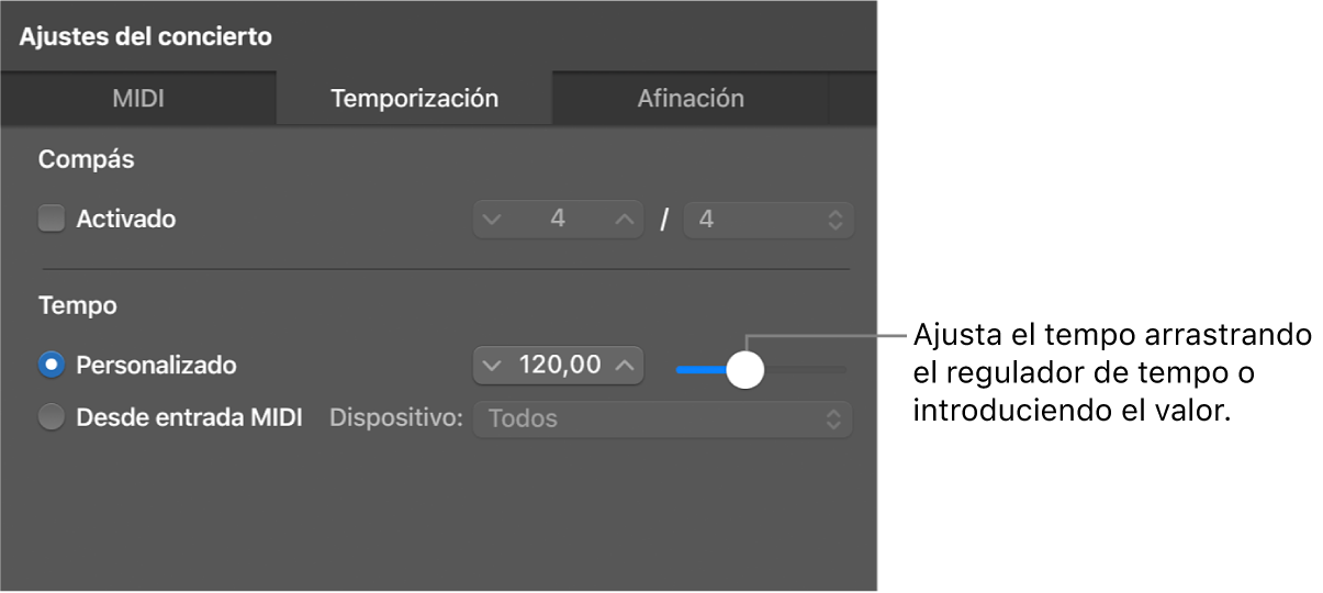 Ilustración. Arrastre del regulador Tempo del Inspector de conciertos.