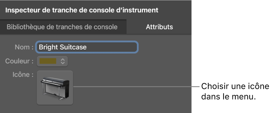 Figure. Inspecteur de tranche de console avec menu Icône.