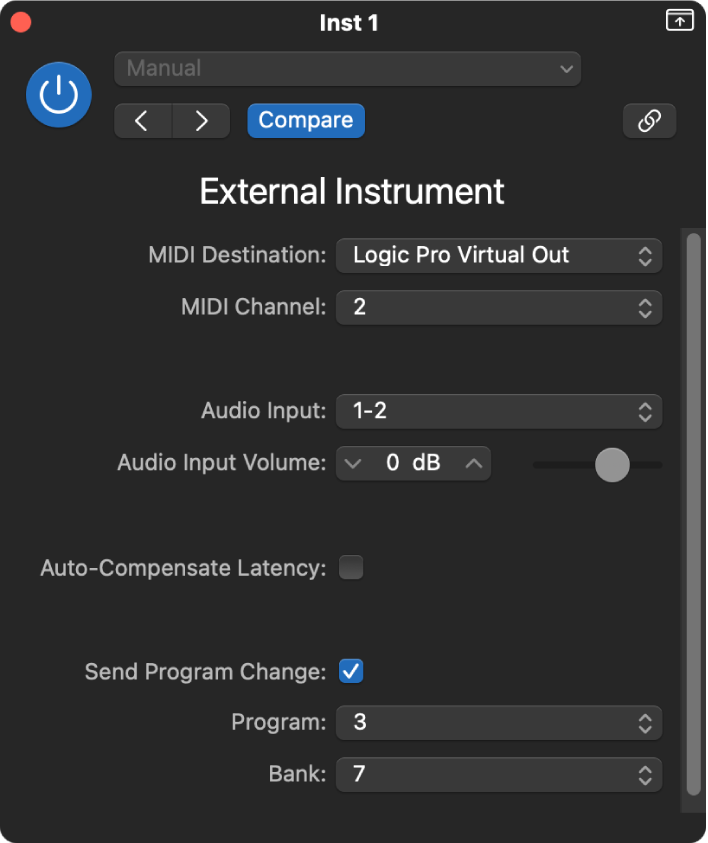 図。External Instrumentウインドウ。