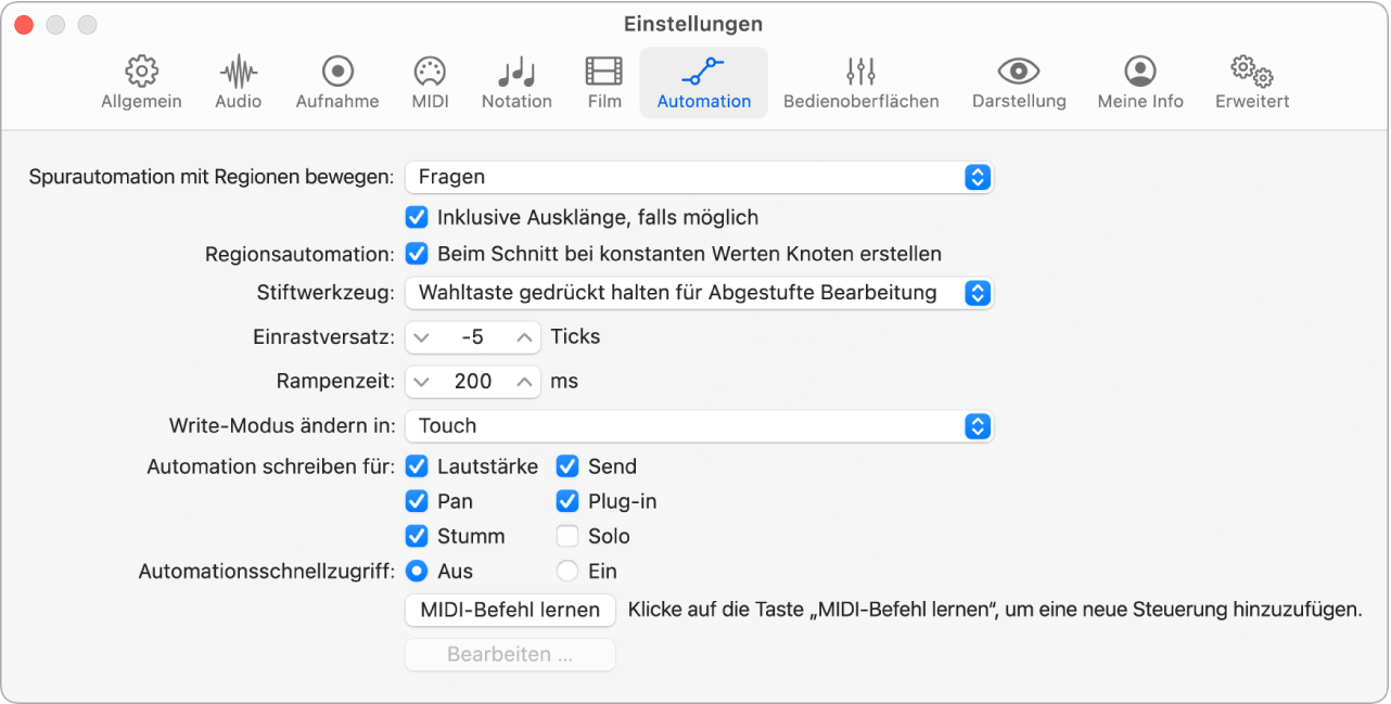 Abbildung. Einstellungen „Automation“