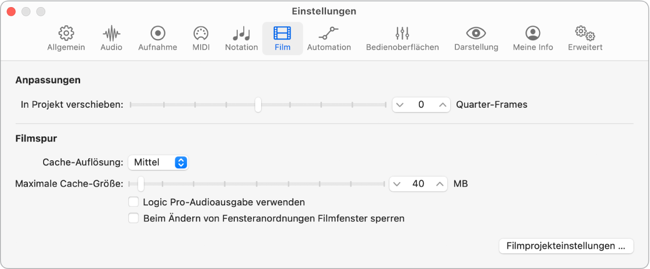 Abbildung. Filmeinstellungen