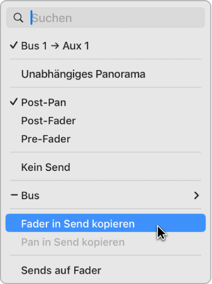 Abbildung. Befehl „Fader an Send kopieren“