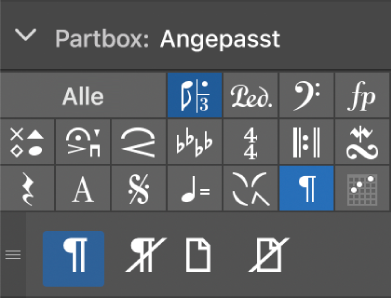 Abbildung. Seiten- und Zeilenumbruchsymbole in der Partbox