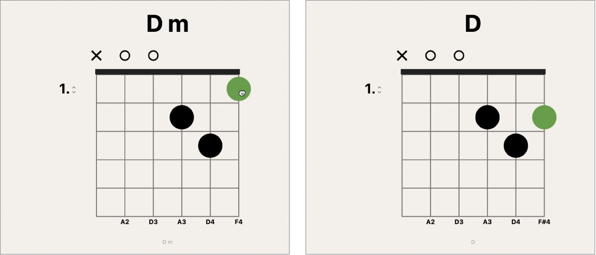 Abbildung. Schwarzen Griffpunkt auf dem Akkorddiagramm zurückbewegen