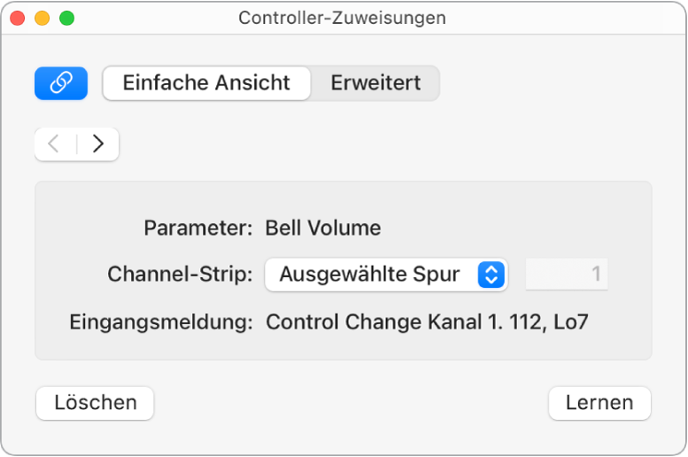 Abbildung. Fenster „Controller-Zuweisungen“ in der Ansicht „Einfach“