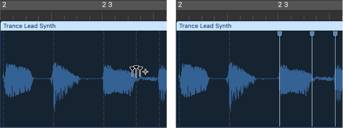 Abbildung. Audioregion mit Erzeugung dreier Flex-Marker