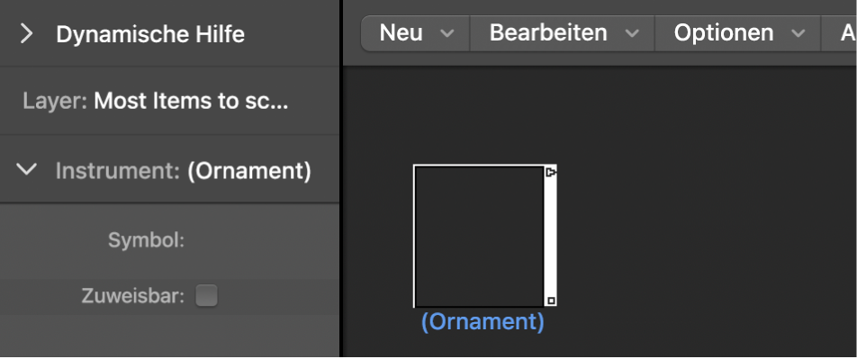 Abbildung. Environment-Fenster mit Anzeige eines Ornament-Objekts und des zugehörigen Informationsfensters