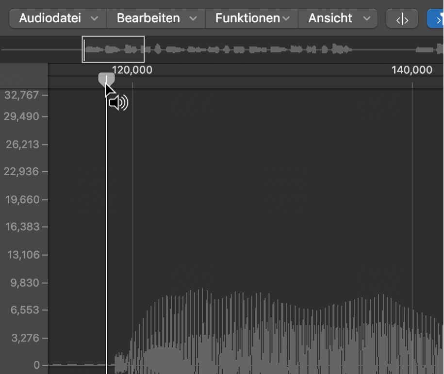 Abbildung. Sample Editor mit Taste „Hörprobe“ über dem Lineal