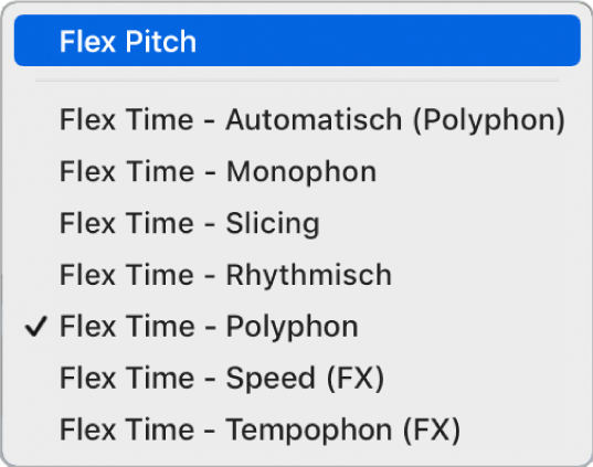 Abbildung. Einblendmenü „Flex-Modus“ mit ausgewähltem Modus „Flex Patch“
