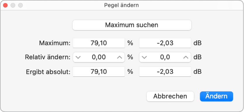 Abbildung. Dialogfenster „Pegel ändern“