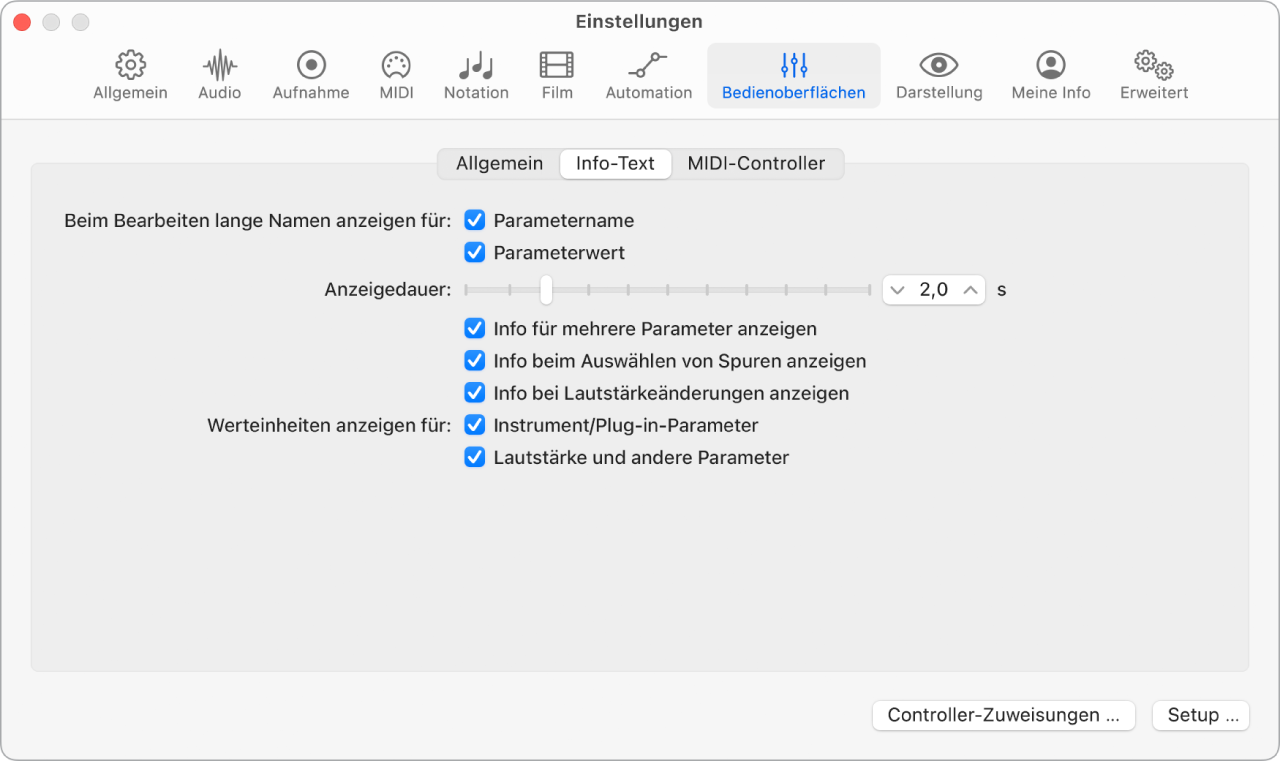 Abbildung. Einstellungsbereich „Info-Text“.