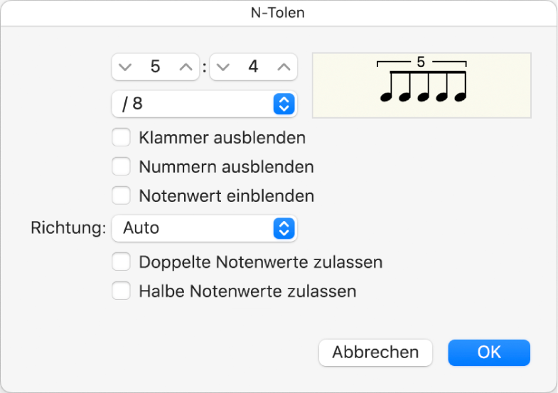 Abbildung. Dialogfenster „N-Tolen“