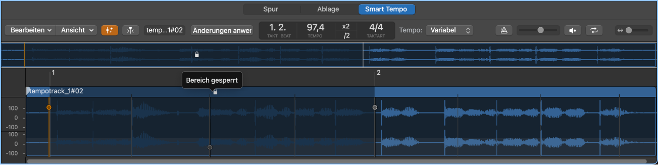 Abbildung. Editor „Smart Tempo“ mit gesperrtem Bereich