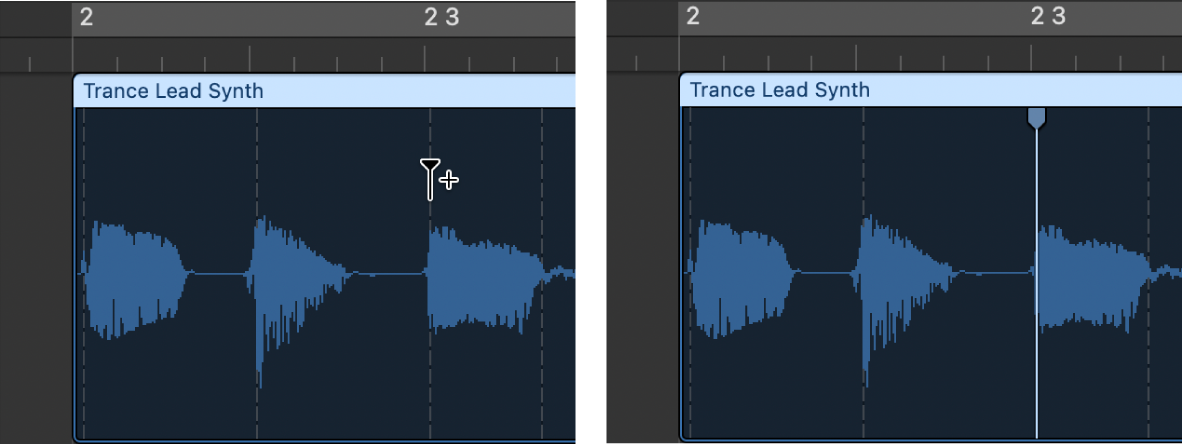 Abbildung. Audioregion mit Flex-Marker, der zusätzlich zum Transient-Marker erstellt wird