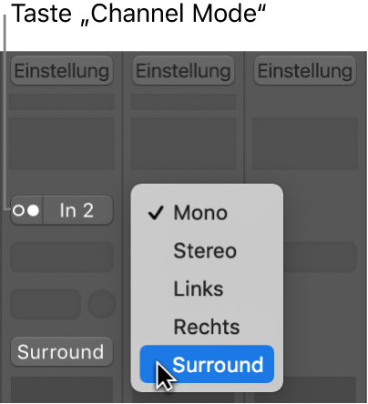 Abbildung. Einblendmenü „Input-Format“ auf dem Channel-Strip