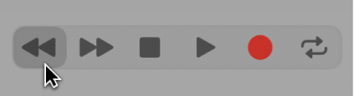 Abbildung. Transportsteuerungen mit ausgewählter Taste für Zurückspulen