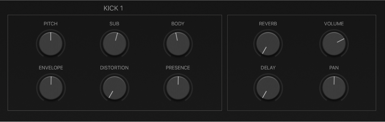 Abbildung. Smart Controls-Parameter für Klänge und Effekte für ein Drumkit-Element