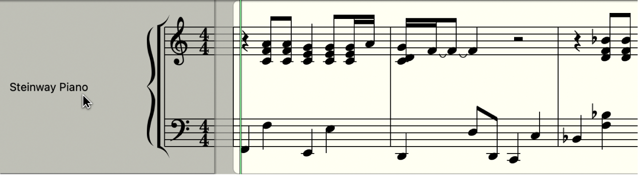 Abbildung. Instrumentenname und alle Regionen der im Notationseditor ausgewählten Instrumenten-Spur