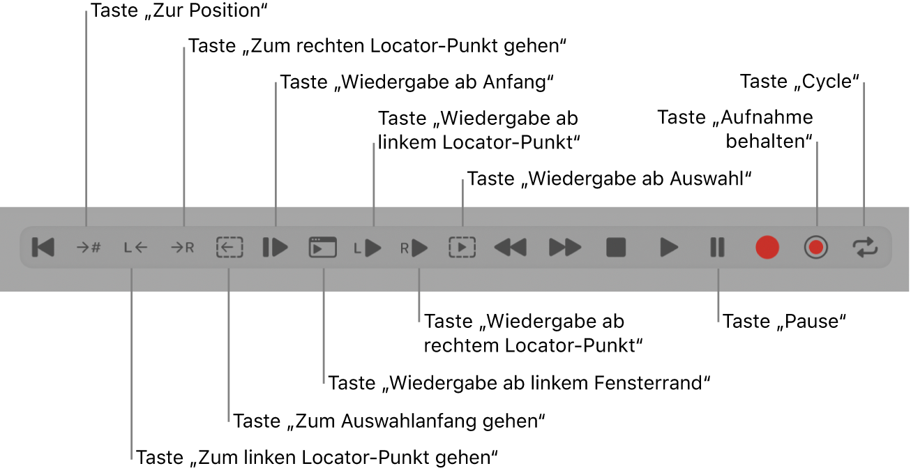 Abbildung. Transportsteuerungen mit allen zusätzlichen Tasten