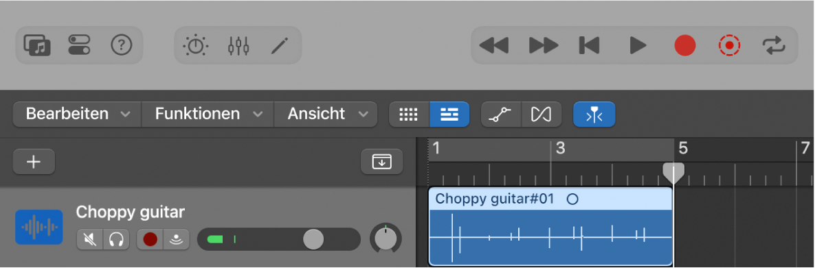 Abbildung. Bereich „Spuren“ mit neuer Audioregion nach der Aufnahme