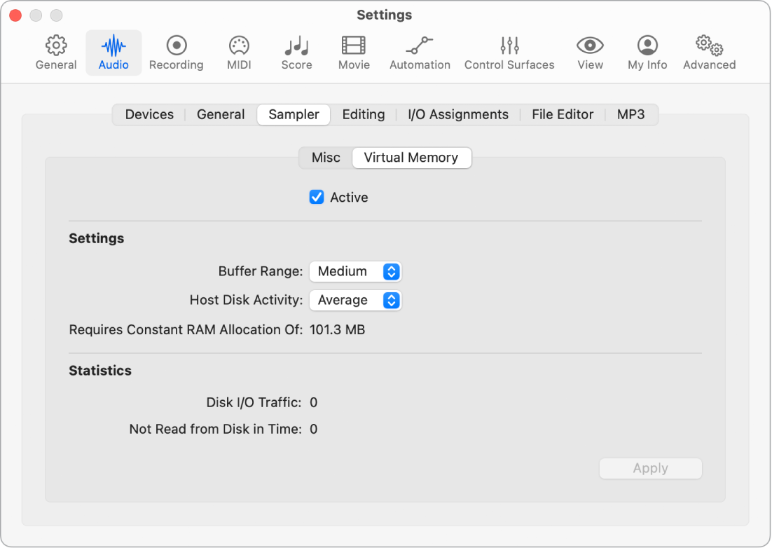 Figure. Virtual Memory settings.