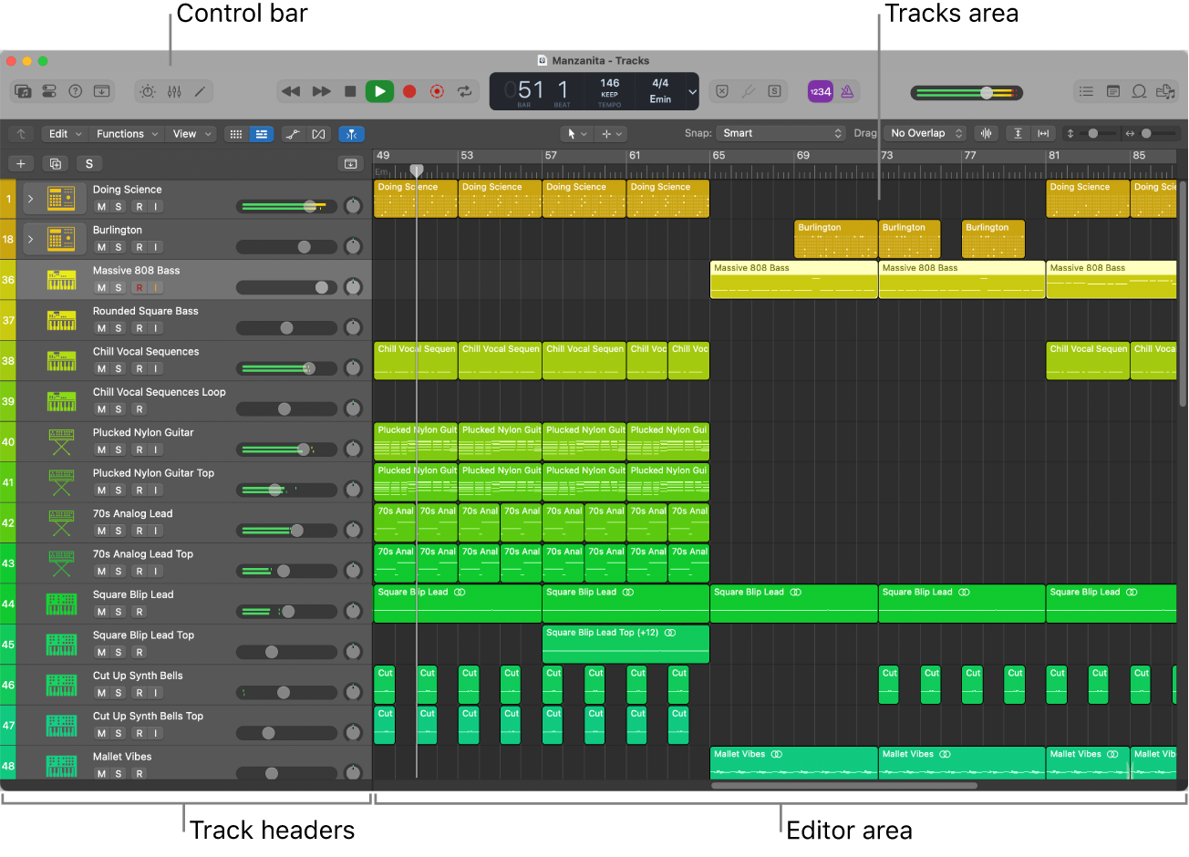 Figure. Logic Pro main window.