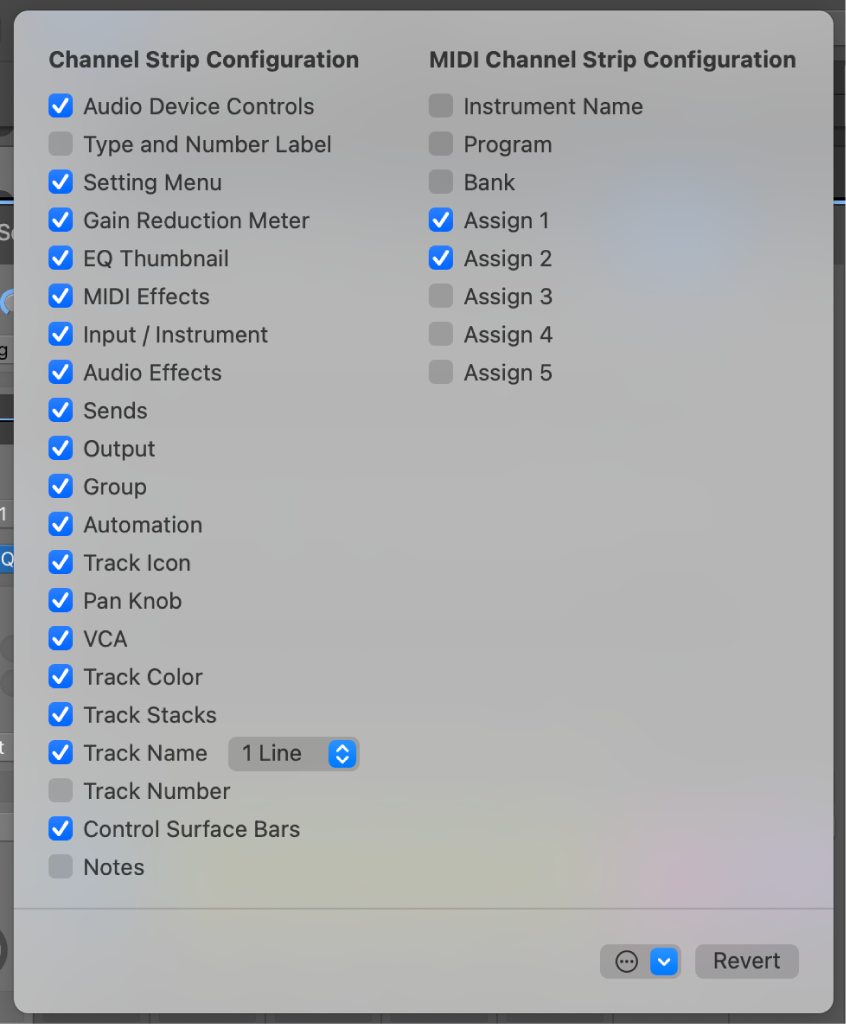 Figure. Configure Channel Strip Components window.