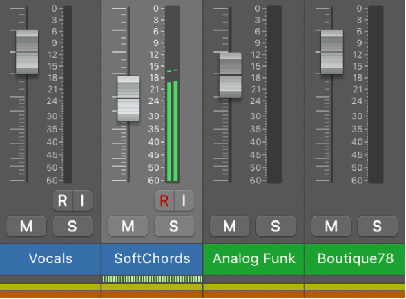 Figure. Control surface bars at the bottom of channel strips.