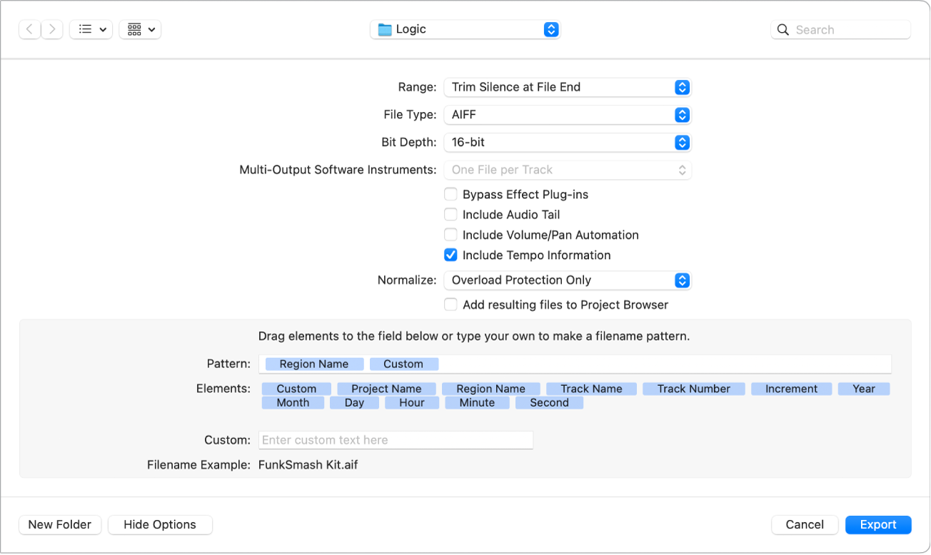 Figure. Region as Audio File dialog.