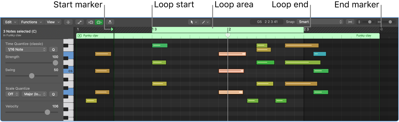 Figure. A MIDI cell open in the Cell Editor.