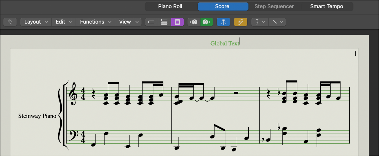 Figure. Global text header in the Score Editor.