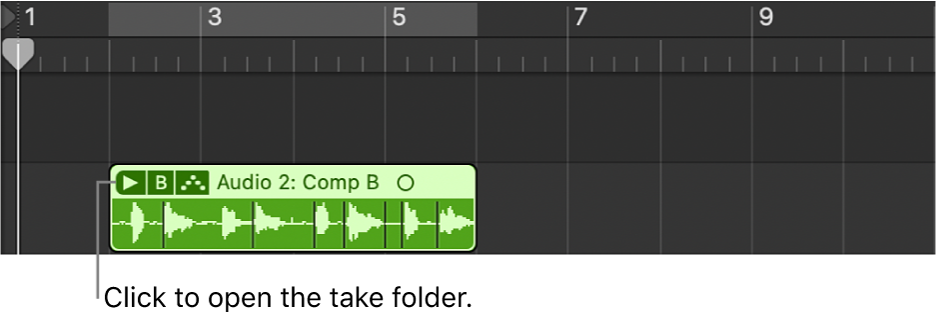 Figure. Pointing out the take folder disclosure arrow.