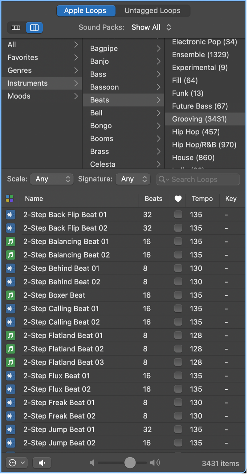 Figure. Loop Browser in Column view.