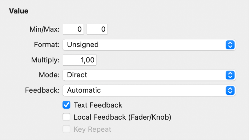 Figure. Value parameters in expert view mode.