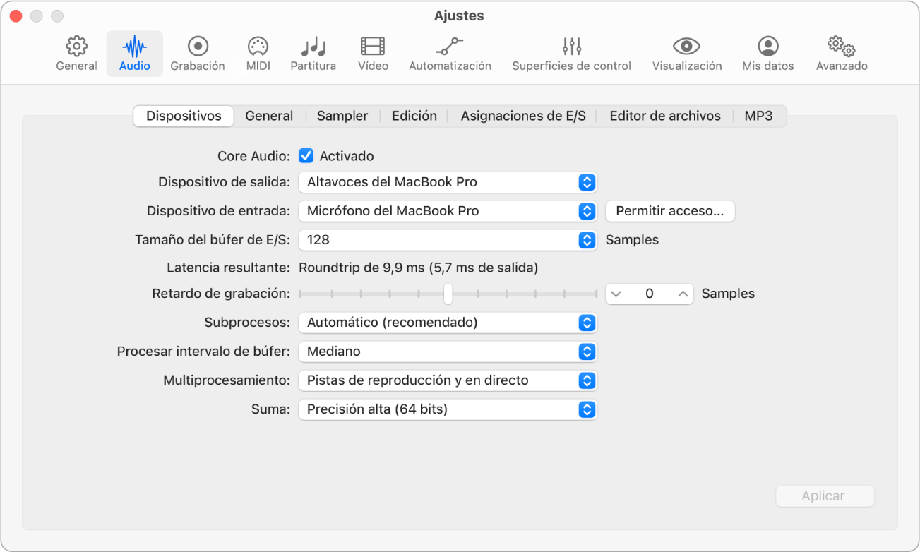 Ilustración. Ajustes de dispositivos de audio.