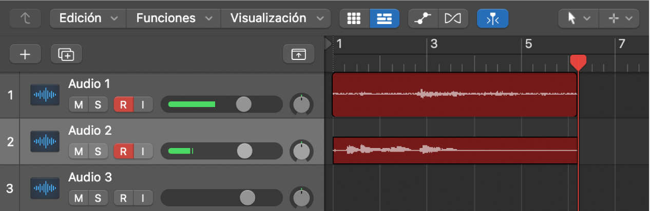 Ilustración. Se muestran grabaciones de audio en dos pistas de audio.