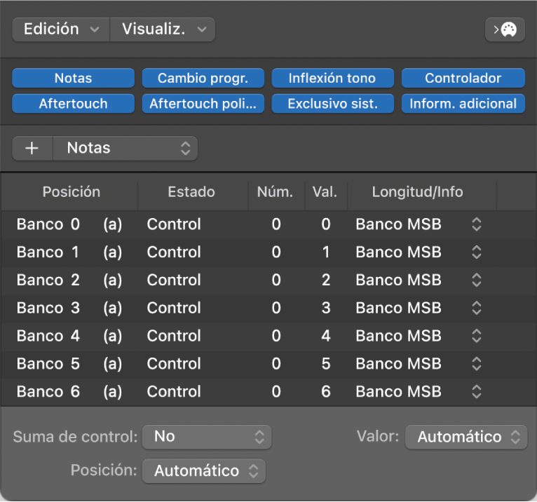 Ilustración. Ventana “Lista de eventos” con mensajes de banco personalizados.