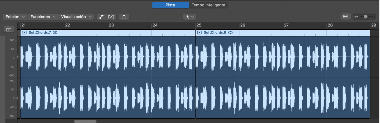 Ilustración. Editor de pistas de audio con un pasaje de audio.