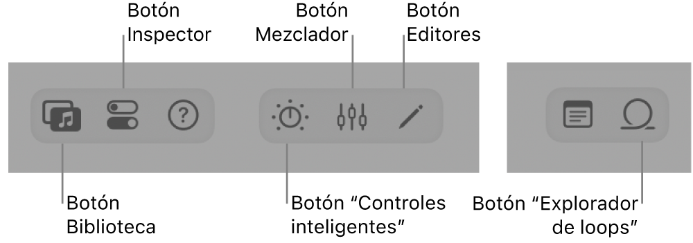 Ilustración. Barra de controles, con botones para distintas áreas de trabajo.