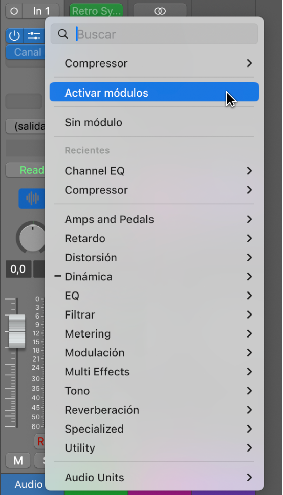 Ilustración. Comando de menú desplegable “Activar módulos”.