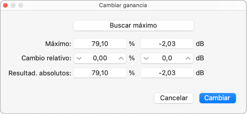 Ilustración. Cuadro de diálogo “Cambiar ganancia”.