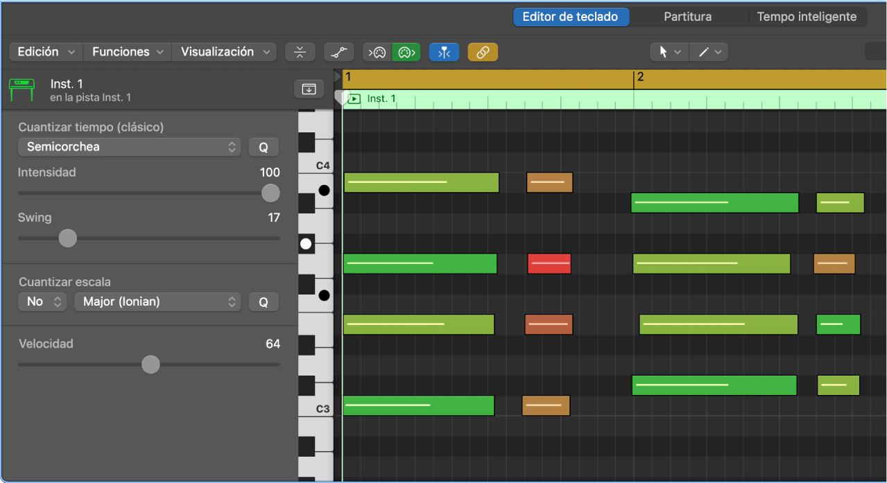 Ilustración. Se están cuantizando notas en el editor de teclado.