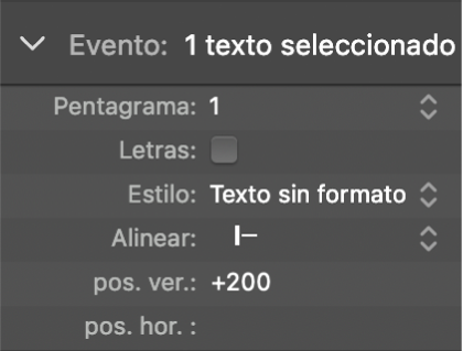 Ilustración. Parámetros de objeto de texto global en la caja “Parámetros de evento”.