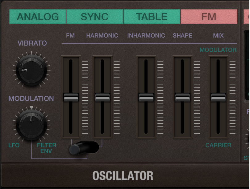 Figure. Paramètres de l’oscillateur FM de Retro Synth.