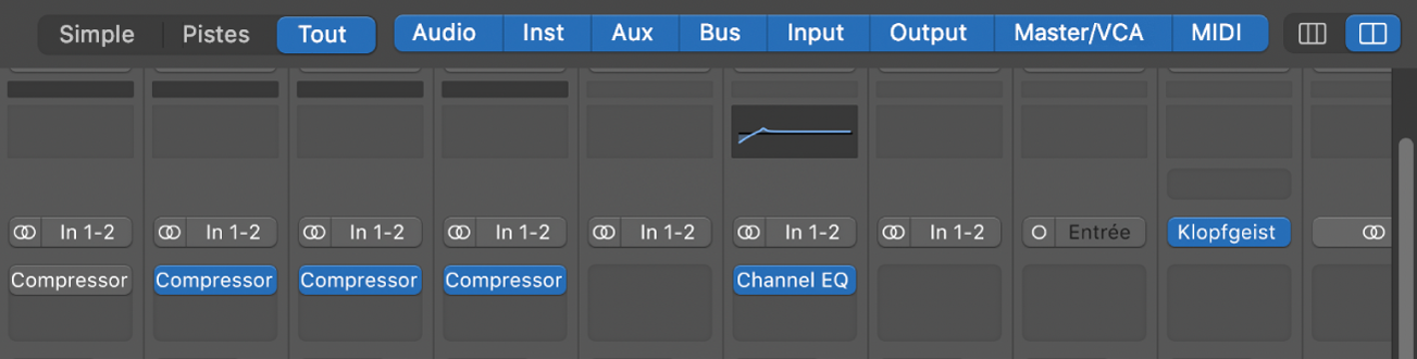 Figure. Pointeur placé sur le bouton Tout dans la table de mixage.