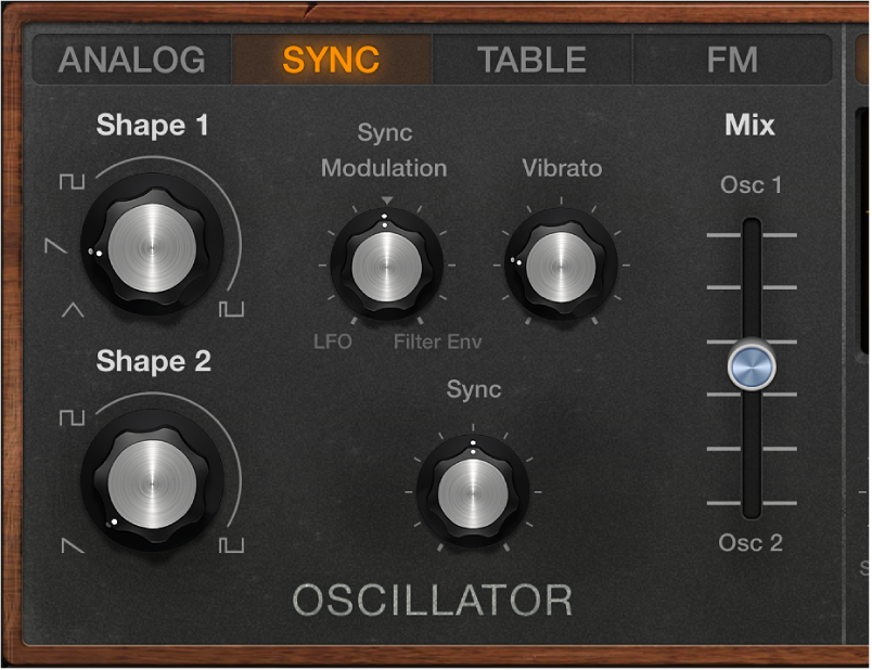 Figure. Paramètres Sync de l’oscillateur analogique Retro Synth.