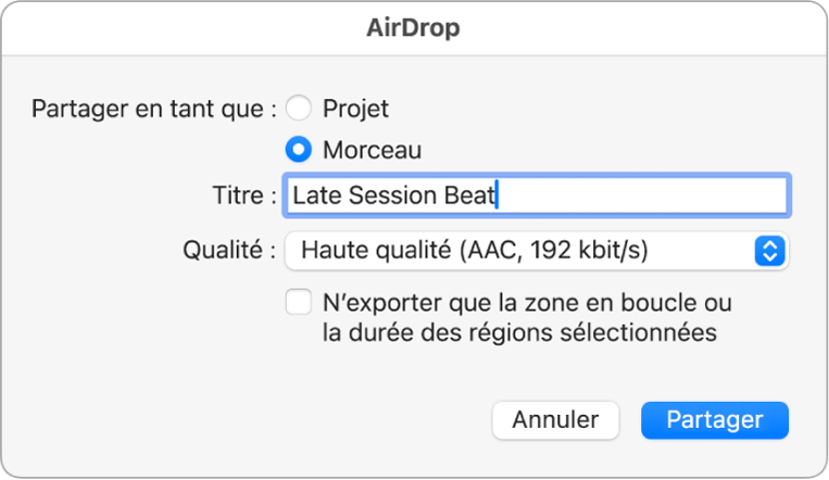 Figure. Zone de dialogue AirDrop.