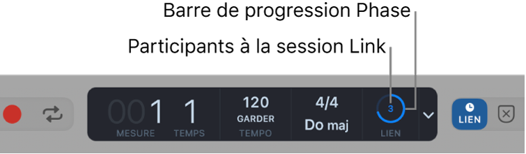 Figure. LCD affichant la synchronisation Ableton Link et le nombre de participants de la session.