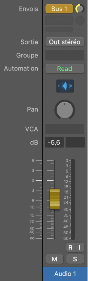 Figure. Tranche de console en mode Envois sur les curseurs.